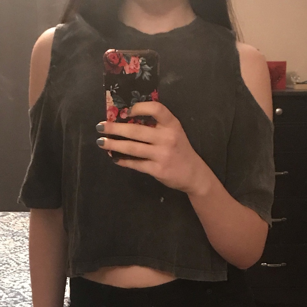 Grey Off The Shoulder Crop Top